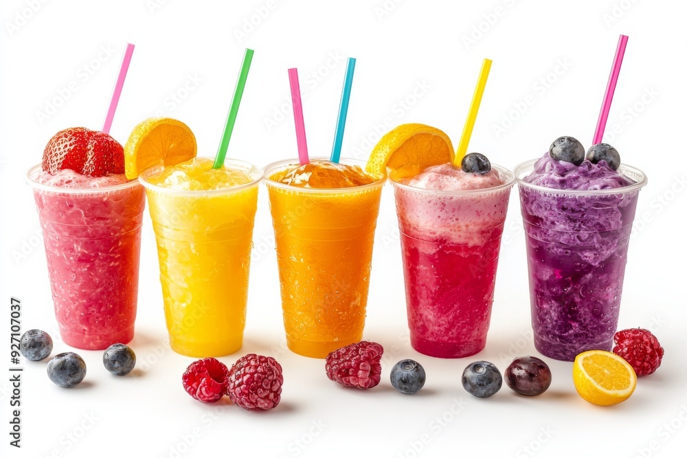 Juices and Floats in Plastic Cup on white background created with Generative AI Juices and Floats in Plastic Cup on white background created with Generative AI