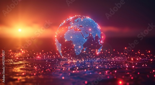 A glowing sphere with a blue and red design on it