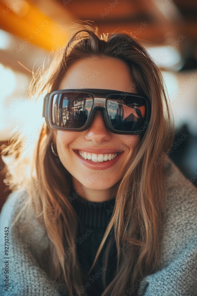 Woman smiling with sunglasses Woman smiling with sunglasses