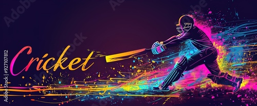 A colorful poster of a man playing cricket