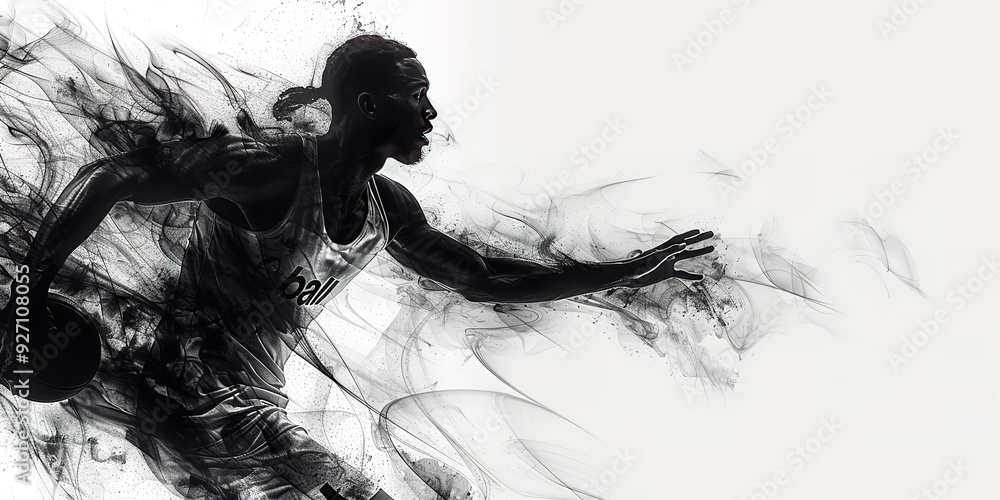 Fototapeta premium A basketball player is running with a basketball in his hand