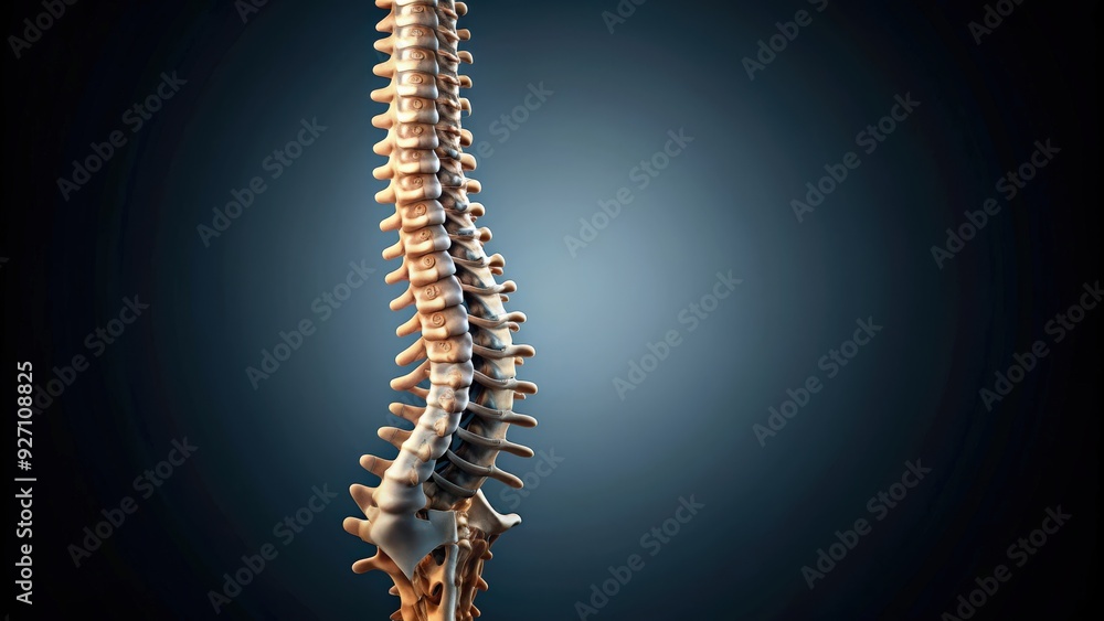 Detailed of the human spine highlighting vertebrae on a dark background , spine, vertebrae, backbone, anatomy, health Detailed of the human spine highlighting vertebrae on a dark background , spine, vertebrae, backbone, anatomy, health