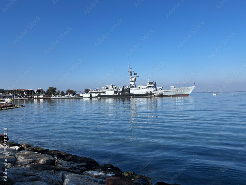 Fototapeta premium old warship in the harbor
