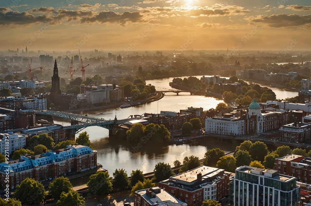 Fototapeta premium Aerial view of Hammersmith academy in the morning, UK