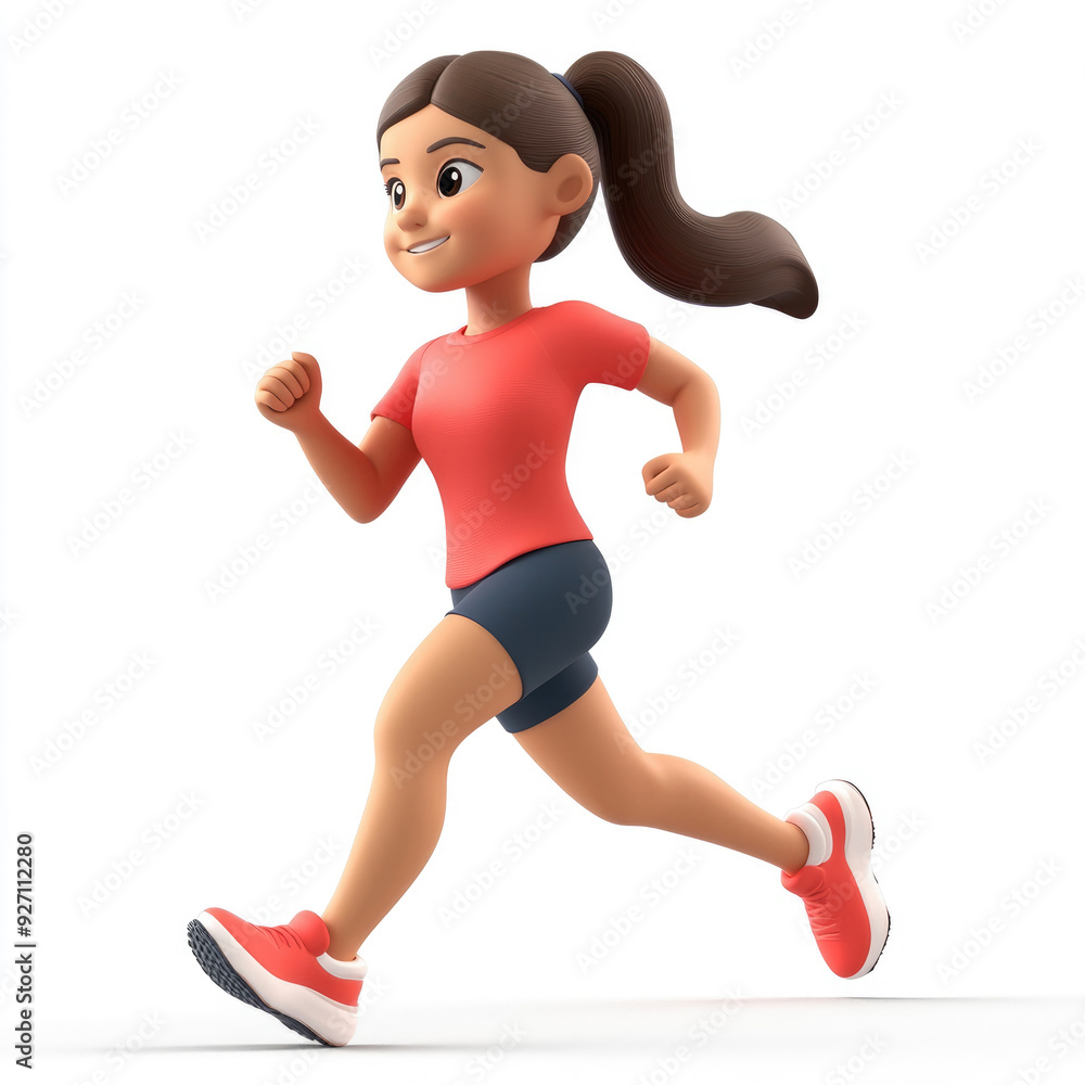 3D cartoon, a female runner athlete. on a solid white background 3D cartoon, a female runner athlete. on a solid white background