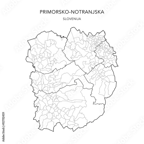 Administrative Map of the Littoral-Inner Carniola Statistical Region with Municipalities (Občine) and Settlements (Naselja) as of 2024 - Slovenia - Vector Map