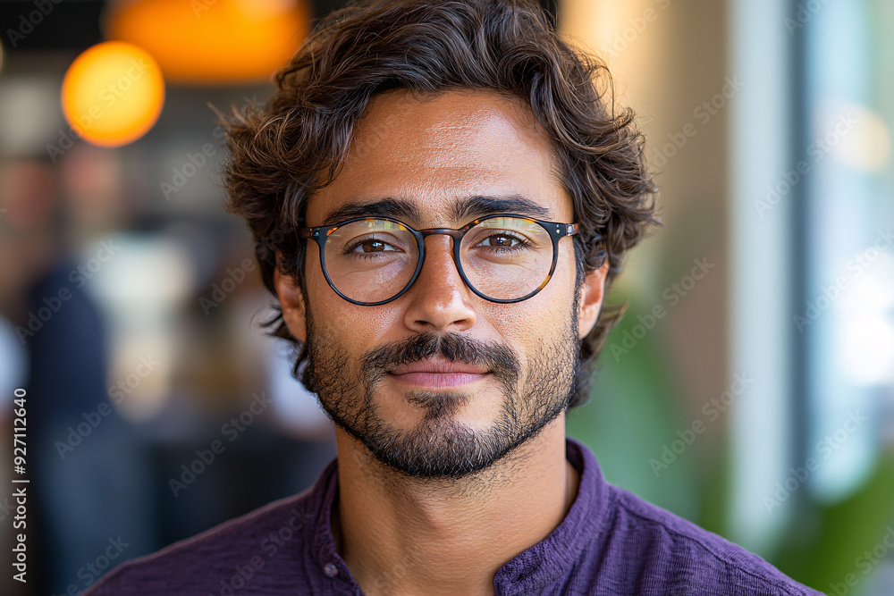Confident young hispanic man in purple shirt and glasses exuding a sense of urban style and individuality. Confident young hispanic man in purple shirt and glasses exuding a sense of urban style and individuality.