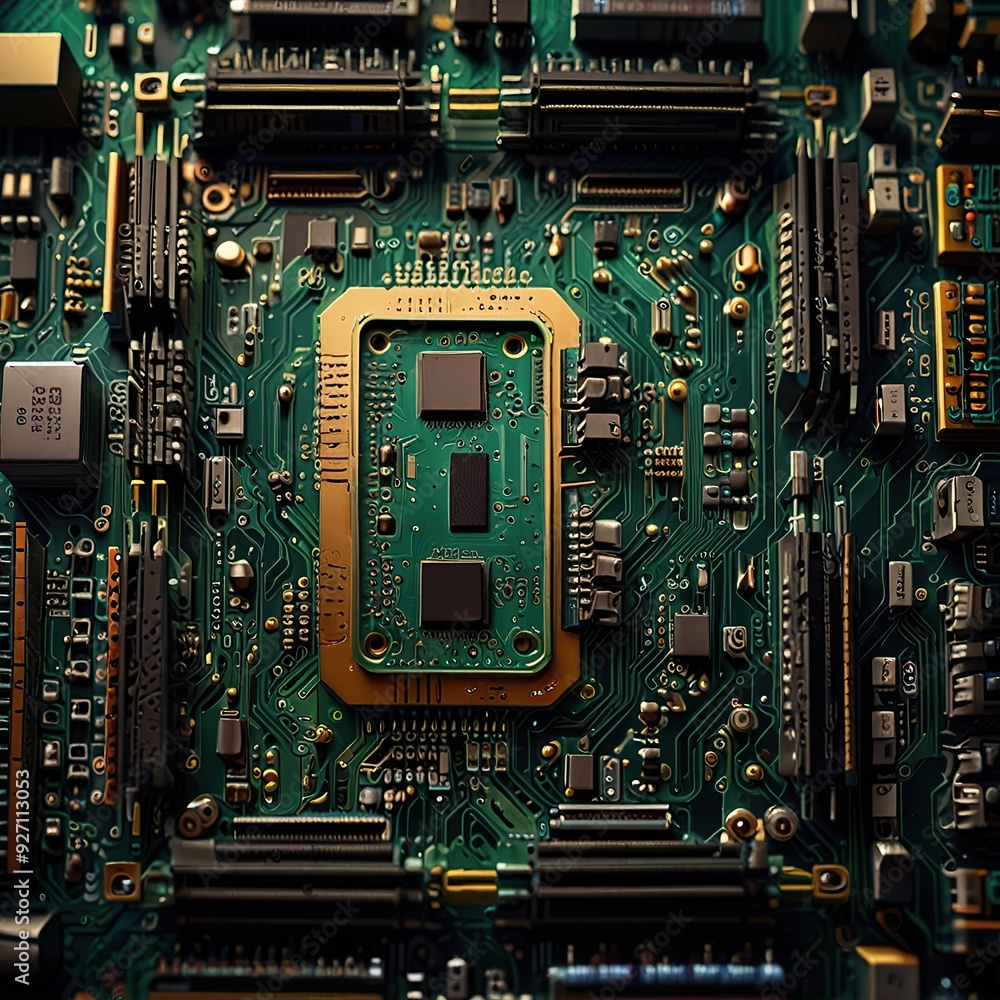 Abstract technology circuit design CPU motherboard of a computer board and processor created with Generative AI
Abstract technology circuit design CPU motherboard of a computer board and processor created with Generative AI