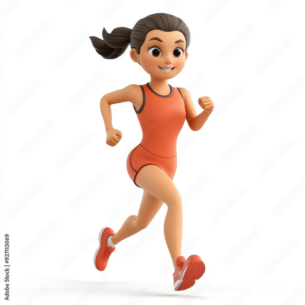 3D cartoon, a female runner athlete. on a solid white background 3D cartoon, a female runner athlete. on a solid white background