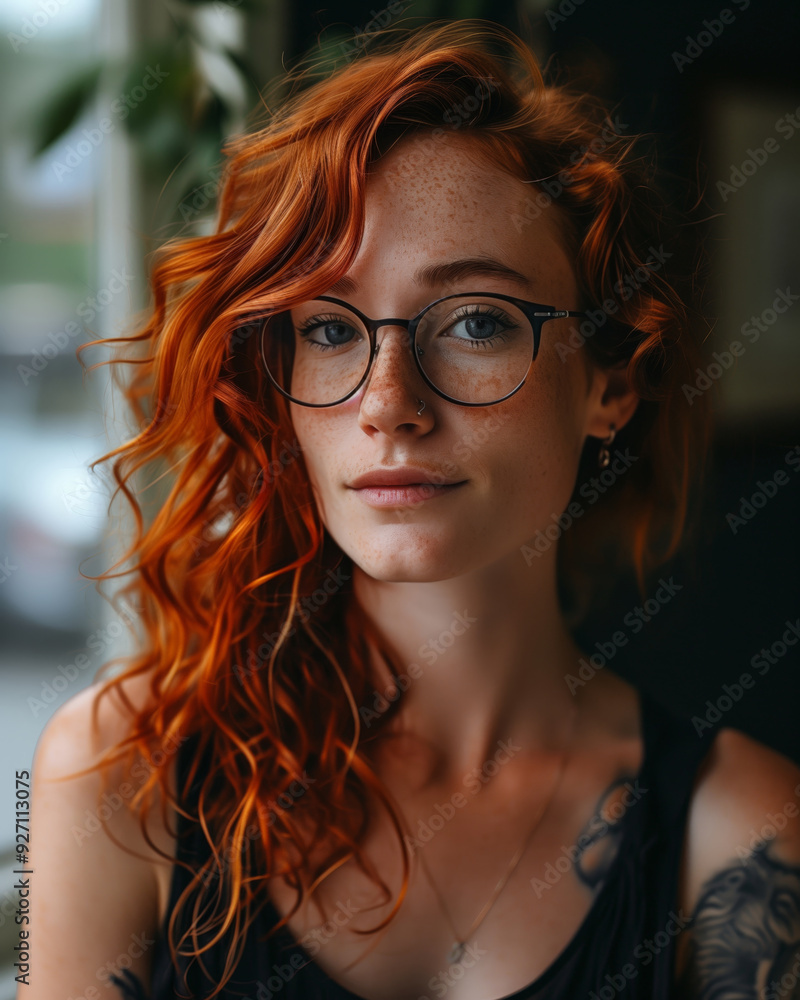 Portrait of Freckled Redhead Woman with Glasses in Natural Light Portrait of Freckled Redhead Woman with Glasses in Natural Light