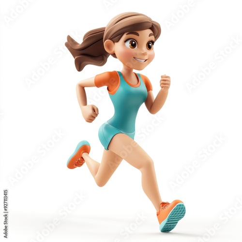 3D cartoon, a female runner athlete. on a solid white background