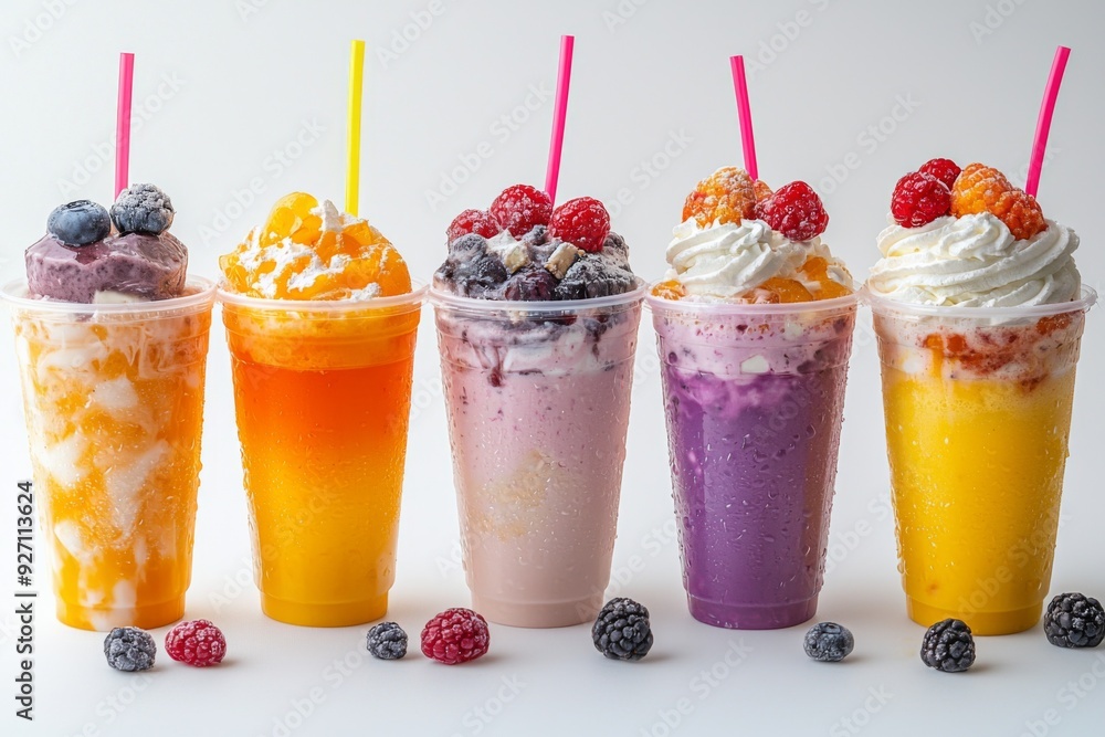 Juices and Floats in Plastic Cup on white background created with Generative AI Juices and Floats in Plastic Cup on white background created with Generative AI