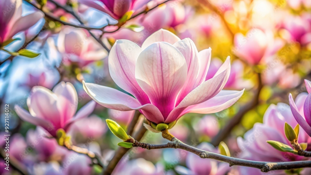 Closeup of a beautiful magnolia flower in bloom on a branch, magnolia, flower, bloom, closeup, branch, nature, white, petals Closeup of a beautiful magnolia flower in bloom on a branch, magnolia, flower, bloom, closeup, branch, nature, white, petals