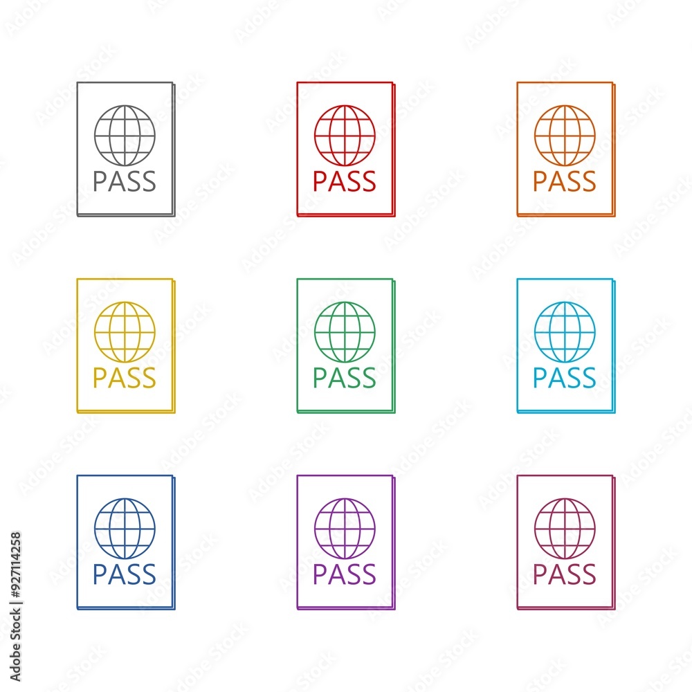 Obraz premium Passport with biometric data icon isolated on white background. Set icons colorful