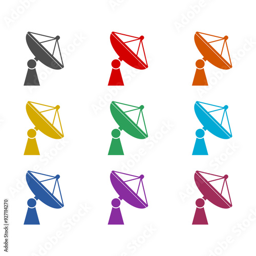 Satellite dish flat icon isolated on white background. Set icons colorful