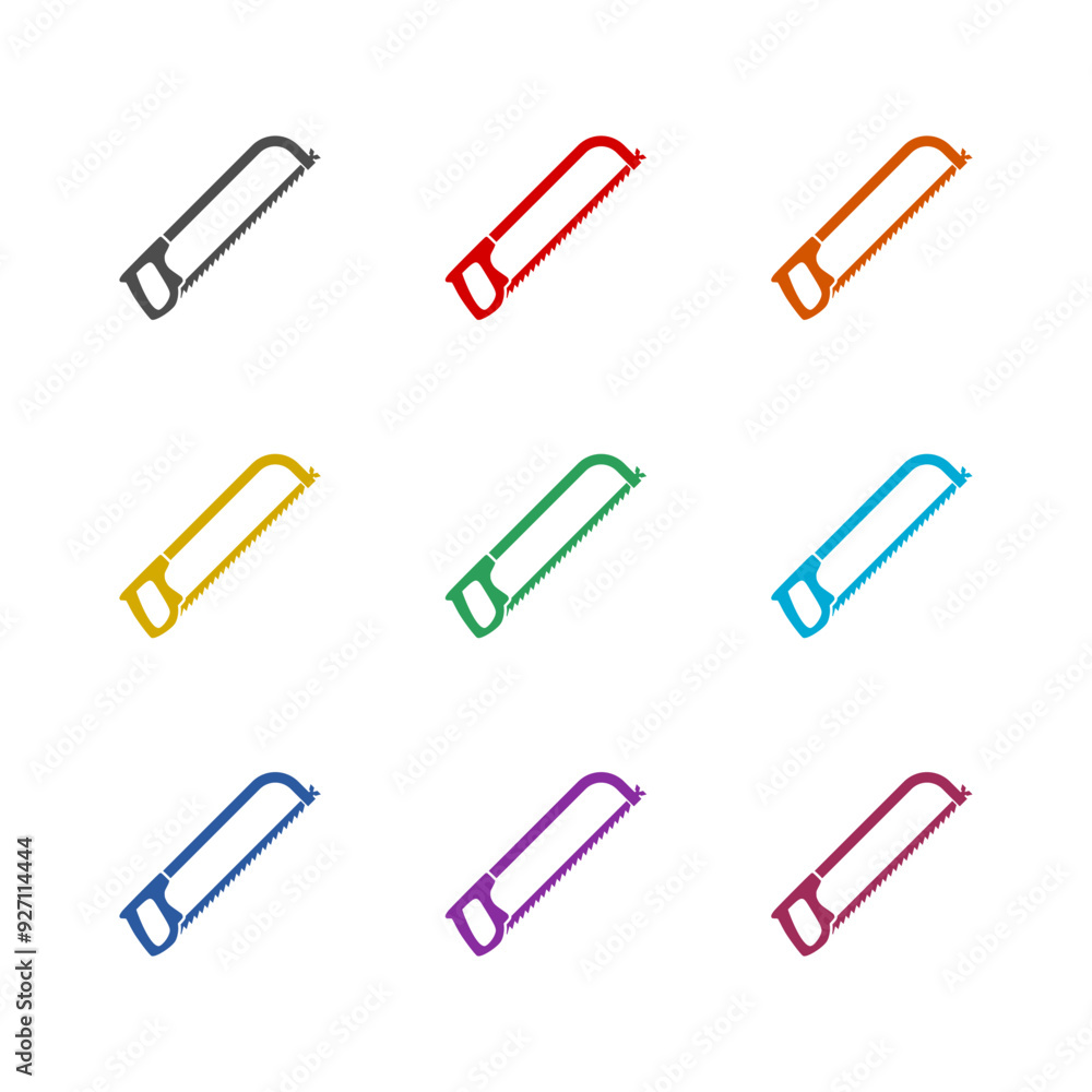 Saw icon isolated on white background. Set icons colorful Saw icon isolated on white background. Set icons colorful