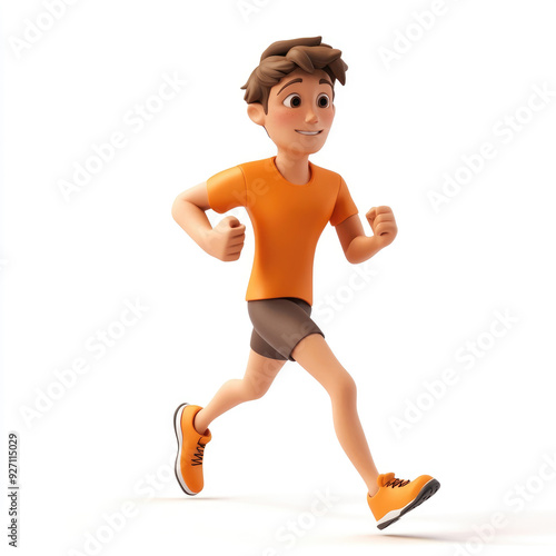 3D cartoon, a male runner athlete. on a solid white background