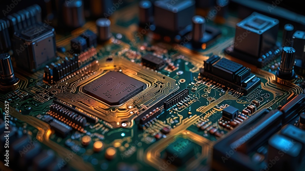 Abstract technology circuit design CPU motherboard of a computer board and processor created with Generative AI
Abstract technology circuit design CPU motherboard of a computer board and processor created with Generative AI