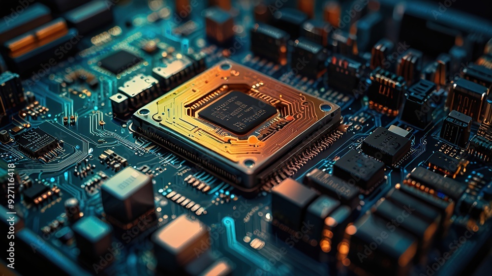 Fototapeta premium Abstract technology circuit design CPU motherboard of a computer board and processor created with Generative AI 