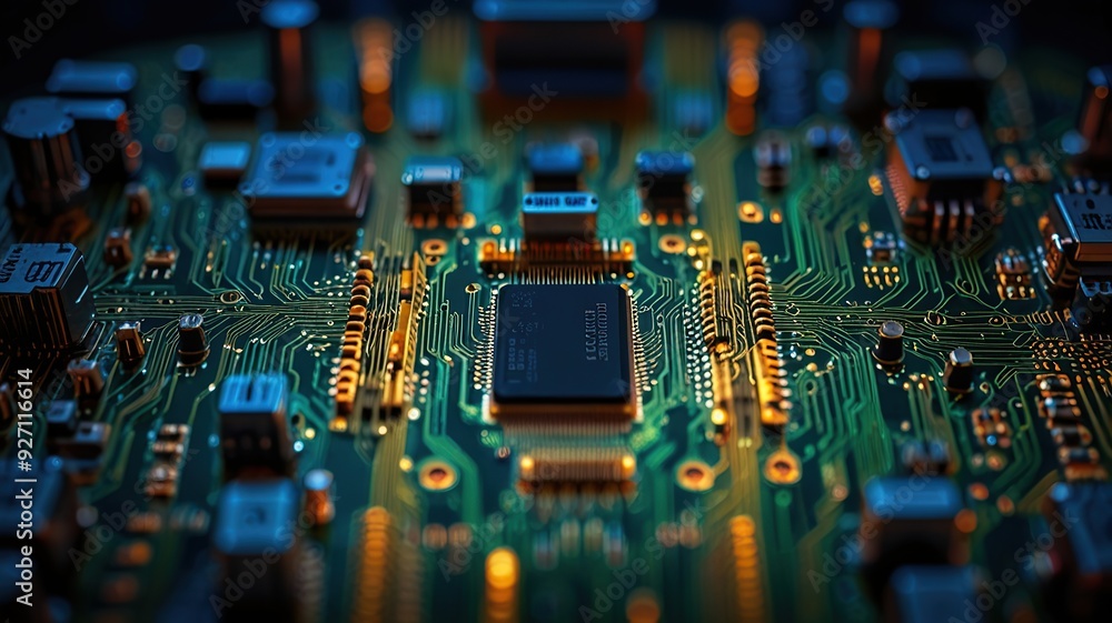 Abstract technology circuit design CPU motherboard of a computer board and processor created with Generative AI
Abstract technology circuit design CPU motherboard of a computer board and processor created with Generative AI