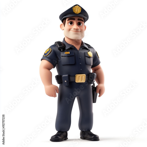 3D cartoon, a male security uniform. on a solid white background