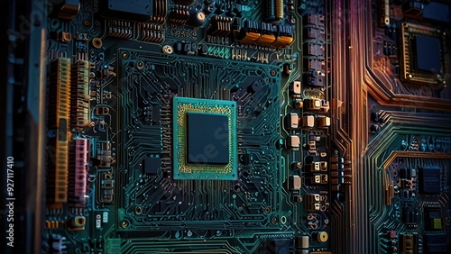 Free Photo secure connection or cyber security service concept of compute  motherboard CPU closeup 	
 photo