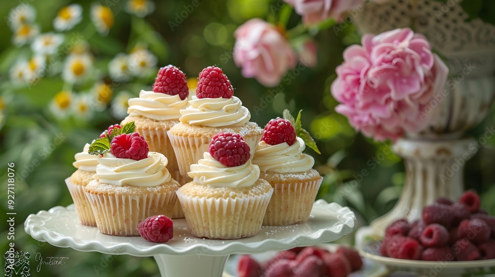Delightful cupcakes with fluffy cream and vibrant berries, a sweet treat for any occasion Delightful cupcakes with fluffy cream and vibrant berries, a sweet treat for any occasion