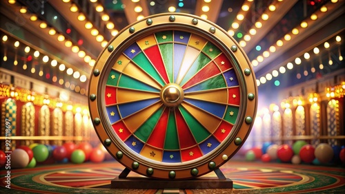 of a wheel of fortune in a casino setting with symbols of luck , wheel, fortune, lottery, luck,casino, gambling, roulette, win