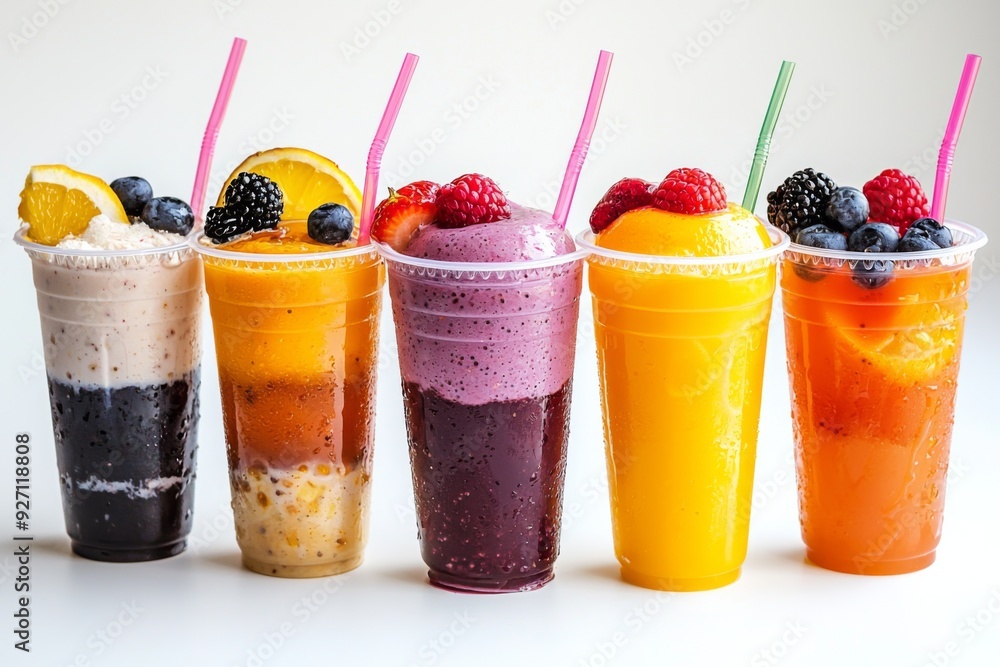 Juices and Floats in Plastic Cup on white background created with Generative AI Juices and Floats in Plastic Cup on white background created with Generative AI