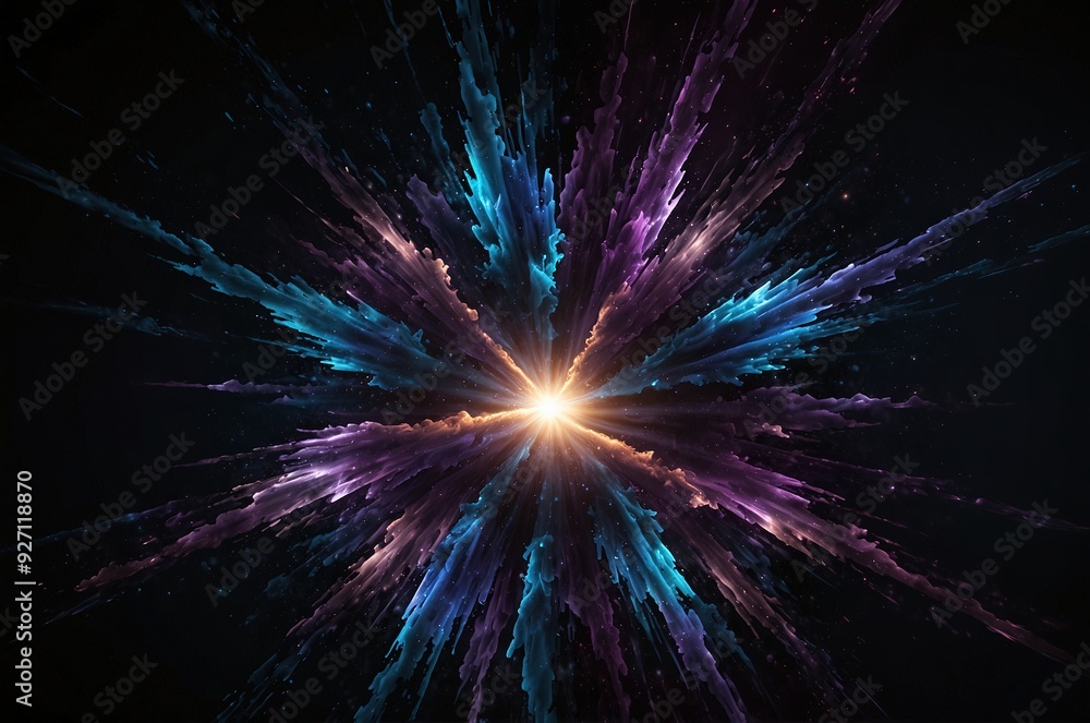 purple and blue star explosion in space with black background. purple and blue star explosion in space with black background.