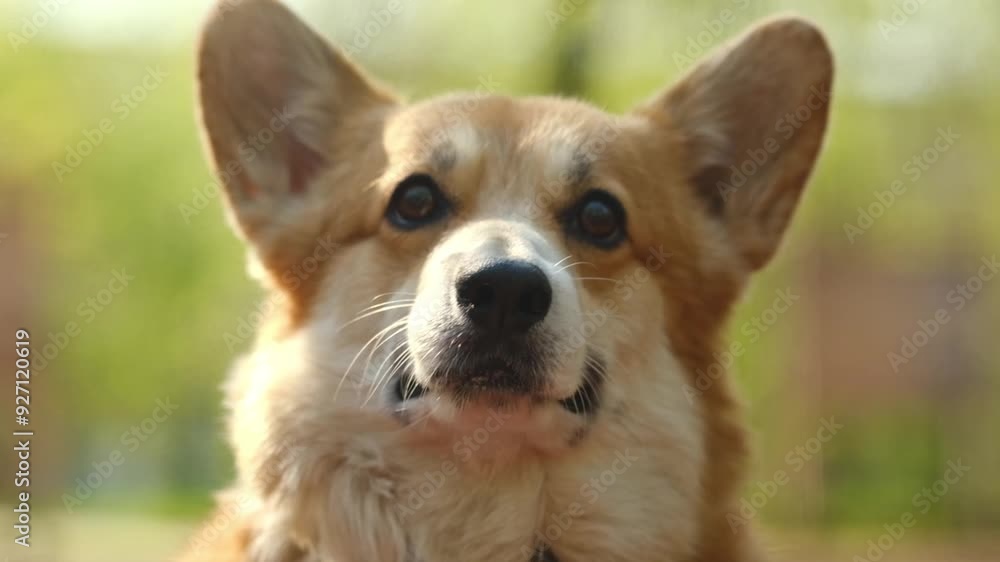 welsh corgi dog breathing with open mouth tongue out close up,turning his head welsh corgi dog breathing with open mouth tongue out close up,turning his head