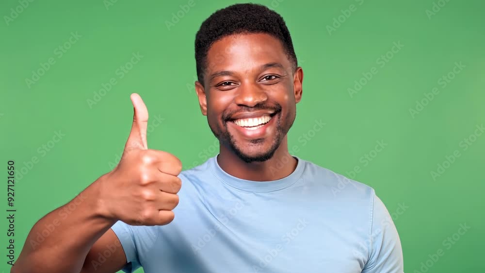 Smiling African-American Man Giving Thumbs Up Gesture Against Green Background, 4k video Smiling African-American Man Giving Thumbs Up Gesture Against Green Background, 4k video