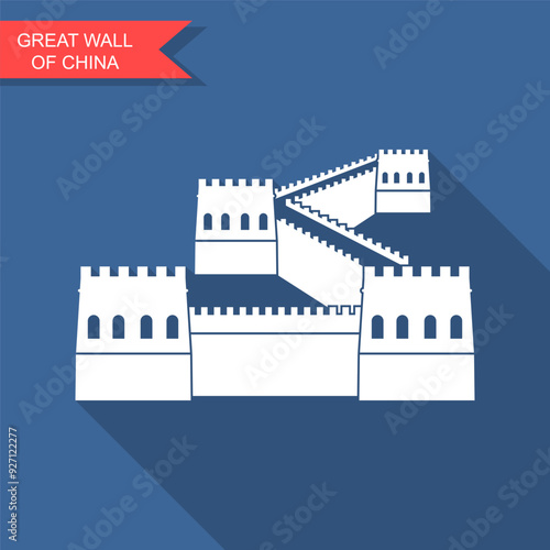 Great wall of China icon in flat style. Vector illustration with long shadow