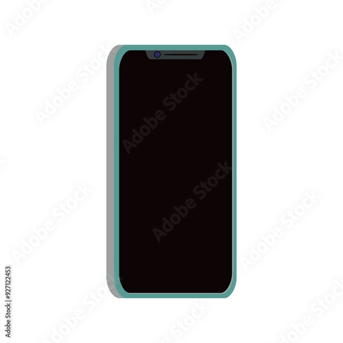 Illustration of a Mobile Phone with a green border and a black screen, isolated on a white background