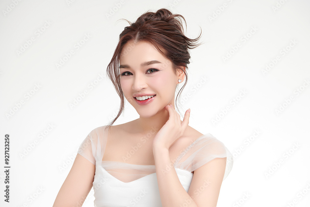 Beautiful young asian woman with clean fresh skin on white background, Face care, Facial treatment, Cosmetology, beauty and spa, Asian women portrait.