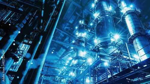 Neon-lit Futuristic Industrial Plant Showcasing Automation Technology Integration in Modern Business Operations