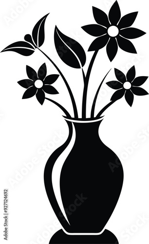 Flower vase silhouette vector art illustration on white background