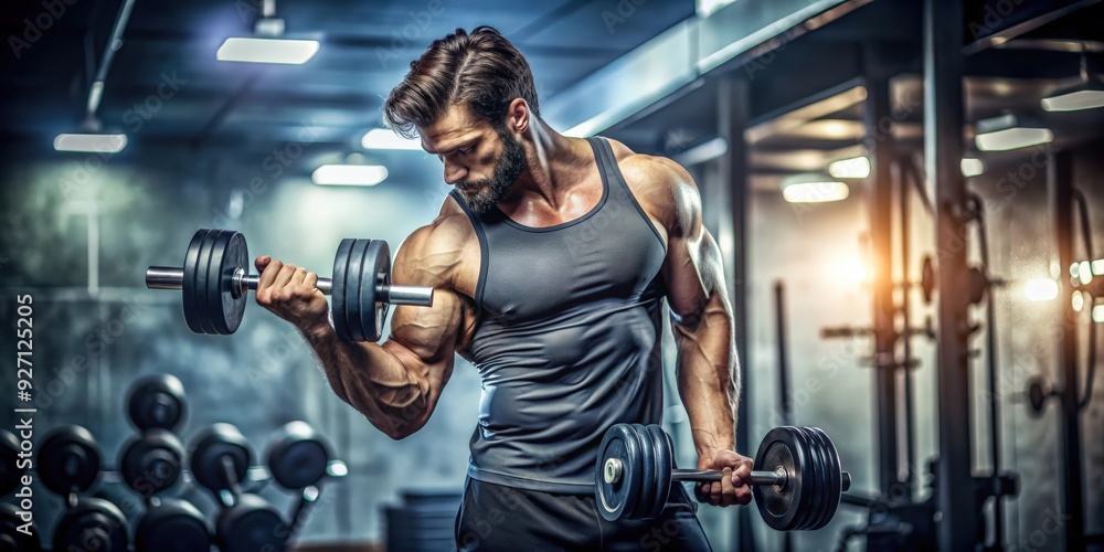 Athlete lifting dumbbells while working out in the gym, fitness, exercise, athlete, triceps, strength, workout, healthy Athlete lifting dumbbells while working out in the gym, fitness, exercise, athlete, triceps, strength, workout, healthy
