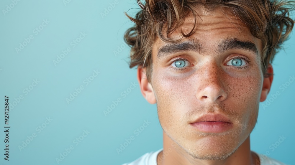 Young man with a confused expression standing against a solid studio background Young man with a confused expression standing against a solid studio background