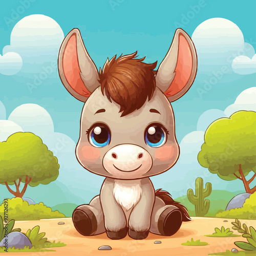 Cute baby donkey cartoon sitting vector