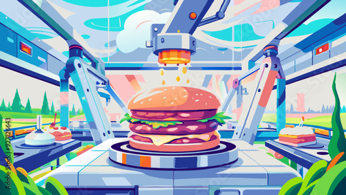 Automated Fast Food Production Line in a High-Tech Robotic Kitchen