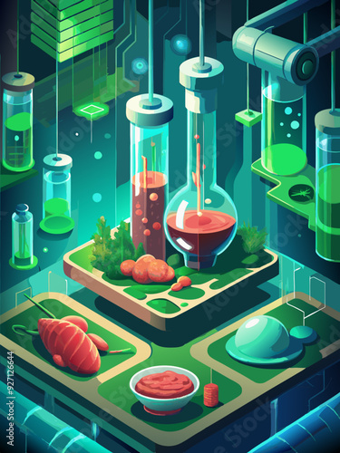Futuristic Lab Cultivated Meat Production Illustration