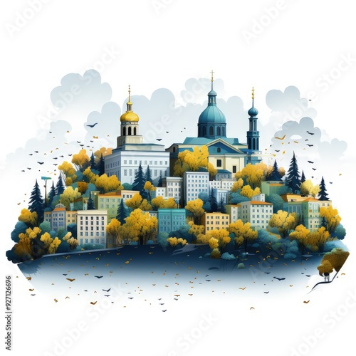 Minimalistic Illustration of Kyiv's Iconic Skyline and Landmarks photo