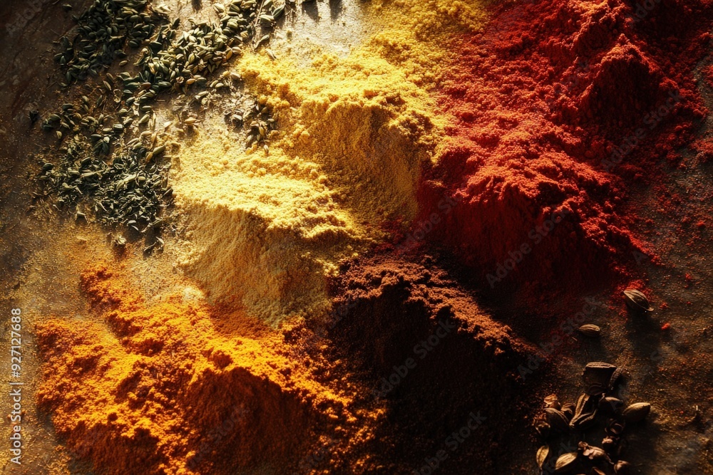 Vibrant Indian spices arranged on a wooden surface in natural light Vibrant Indian spices arranged on a wooden surface in natural light