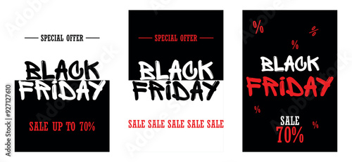 Vector Black Friday grunge poster collection. Black Friday Special Offer 70 % sale  for promotion, ad and web design. photo