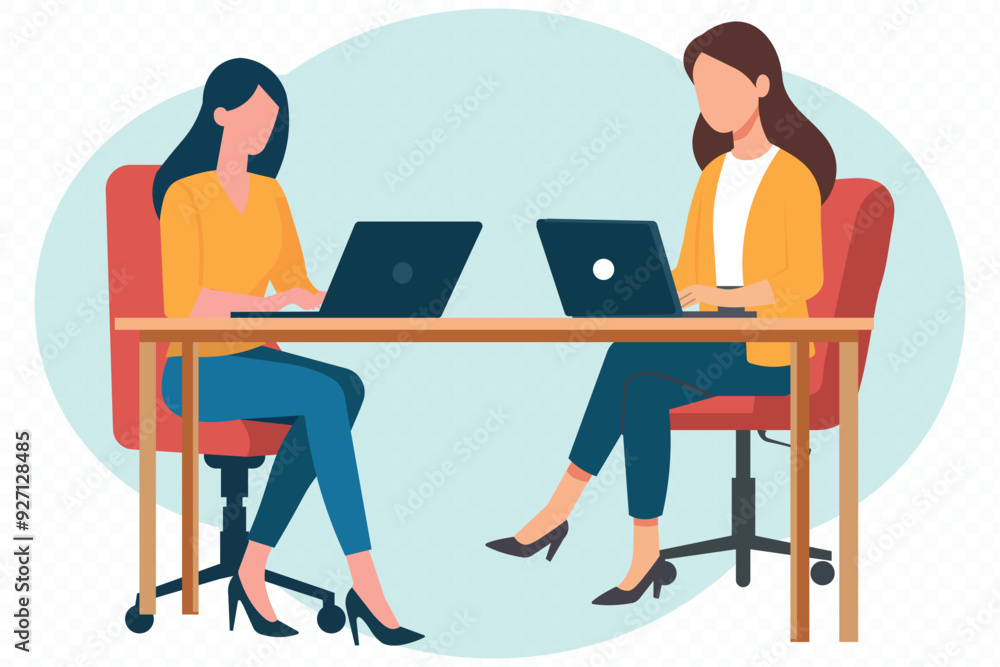 Two girls are working in the office flat design . Two girls are working in the office flat design .