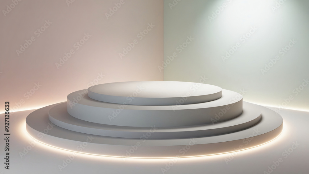 Minimalist elegance with trendy radial podium, smooth matte surface, neutral color, pastel light ring, clean gradient background, generative ai Minimalist elegance with trendy radial podium, smooth matte surface, neutral color, pastel light ring, clean gradient background, generative ai