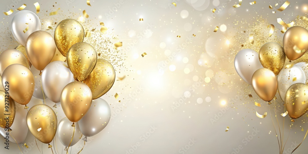 Elegant celebration background with confetti burst and gold balloons, elegant, celebration, background, joyous Elegant celebration background with confetti burst and gold balloons, elegant, celebration, background, joyous