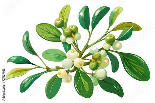 Wallpaper Mural watercolor Plant cherry leaf and white red cherry Torontodigital.ca