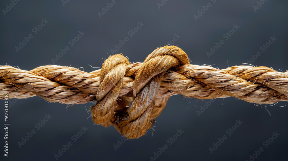 a knot made of two pieces of rope, one light and one dark. a knot made of two pieces of rope, one light and one dark.